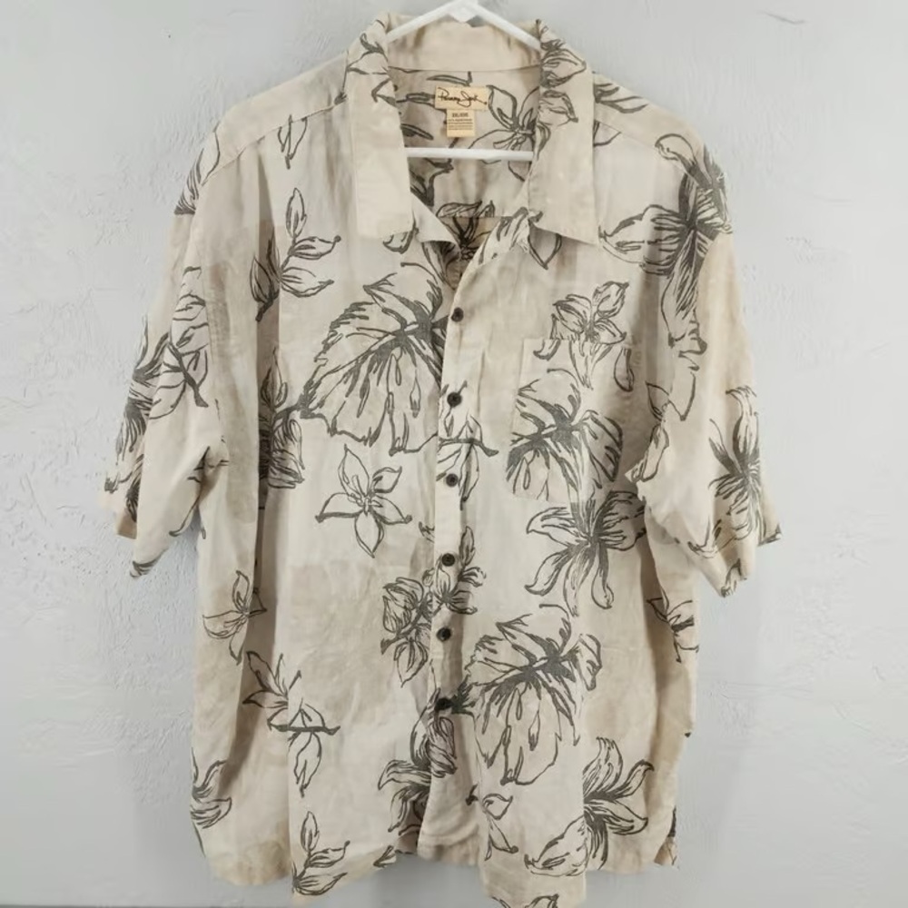 Men's Cream Short-Sleeve Floral Button-Down Shirt